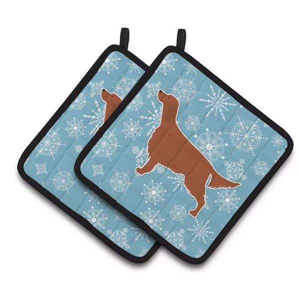 Winter Snowflake Irish Setter Pair of Pot Holders